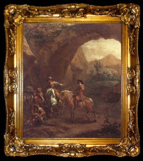 framed  Adam Colonia Landscape with troopers and soldiers beneath a rocky arch, ta009-2